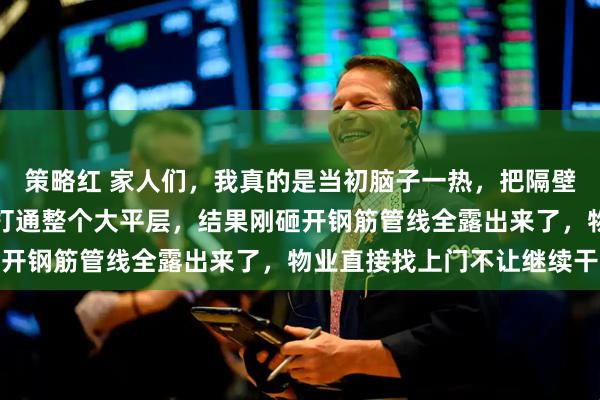 策略红 家人们,我真的是当初脑子一热,把隔壁两套都买了,就想砸墙打通整个大平层,结果刚砸开钢筋管线全露出来了,物业直接找上门不让继续干